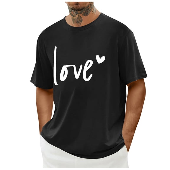 hotojiny Men's Valentine's Day Shirts Short Sleeve Cute Printed Tshirt Summer Crew Neck Loose Beach Travel Top S-XXL
