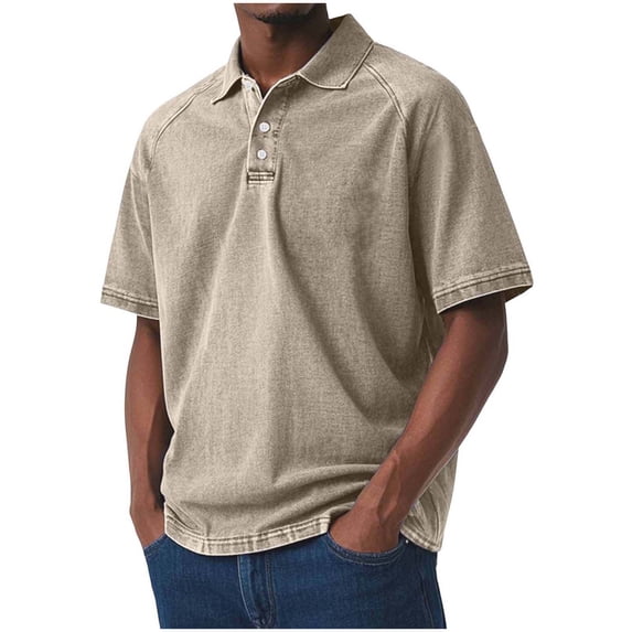 hotojiny Men's Vintage T-Shirts Oversized Button Collared Baggy Tops Loose Fit Casual Short Sleeve Streetwear S-5XL