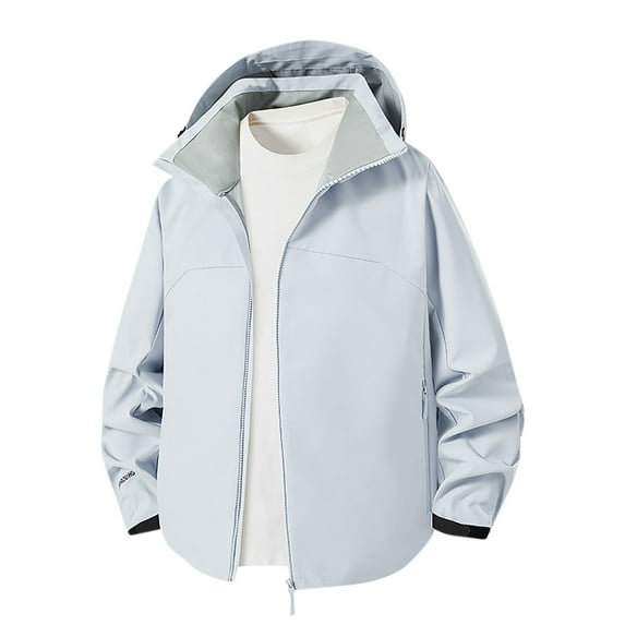 hotojiny Men's Waterproof Raincoat Lightweight Fashion Colorblock Rain Jacket Loose Hood Windbreaker Outdoor Outwear for Hiking Travel