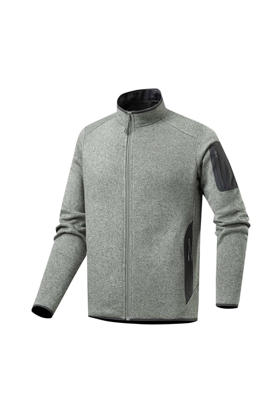 Men's Winter Outdoor Coat Full-Zip Fleece Jacket Soft Warm Winter Coat Casual Stand Collar Golf Sweatshirt with Pockets