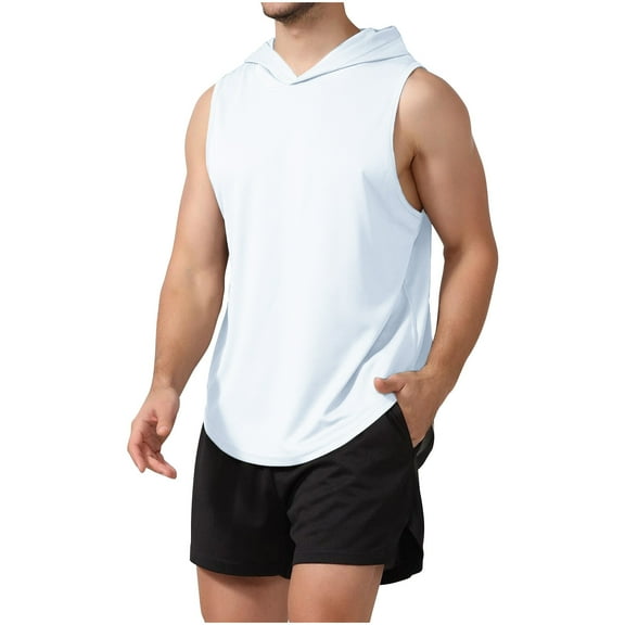 hotojiny Men's Workout Hooded Tank Tops Comfortable Bodybuilding Muscle T Shirt Lightweight Sleeveless Gym Sweatshirt