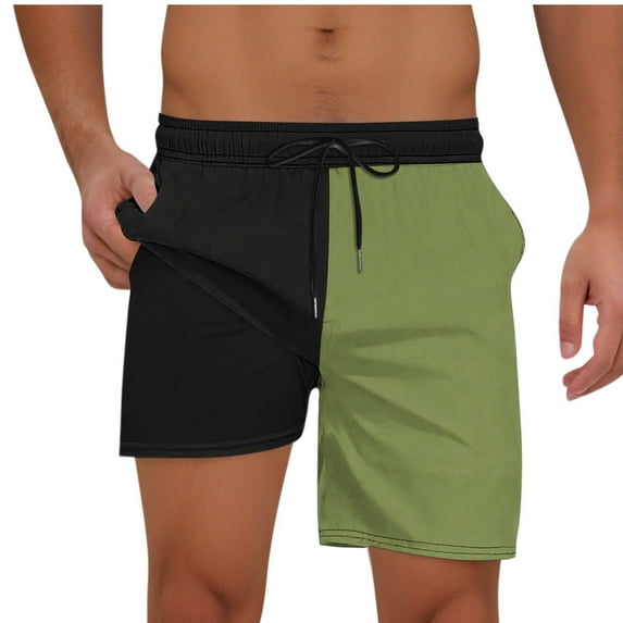 hotojiny Mens 2 in 1 Running Shorts Lightweight Quick Dry Athletic Shorts with Liner Stylish Colorblock Workout Shorts for Beach