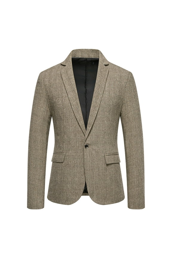 Mens Blazers Slim Fit Business Casual Suit Jacket Lightweight Plaid Work Sport Coat One Button Travel Blazer