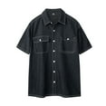 thumbnail image 1 of hotojiny Mens Button down Denim Shirt Summer Casual Short Sleeve Work Shirts for Big and Tall Lightweight Streetwear, 1 of 4