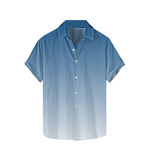 hotojiny Mens Button down Shirts Gradation Short Sleeve Collar Casual Vacation Beach Summer Tops for Big and Tall
