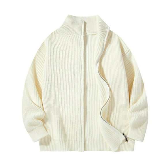 hotojiny Mens Cardigan Sweater Classic Fitted Full Zip Up Stand Collar Cardigans Soft Warm Long Sleeve Knitted Sweaters Fashion Outwear
