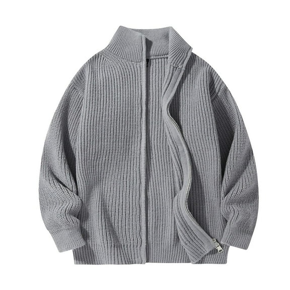 hotojiny Mens Cardigan Sweater Classic Fitted Full Zip Up Stand Collar Cardigans Soft Warm Long Sleeve Knitted Sweaters Fashion Outwear