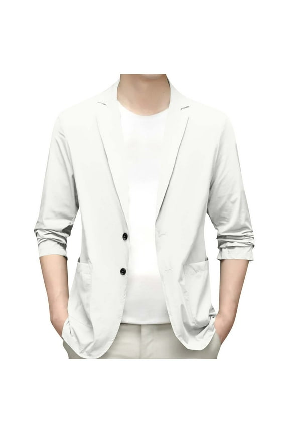Mens Casual Blazer Loose Fit Notch Lapel Suit Jacket Lightweight Two Button Office Business Sport Coat with Pockets