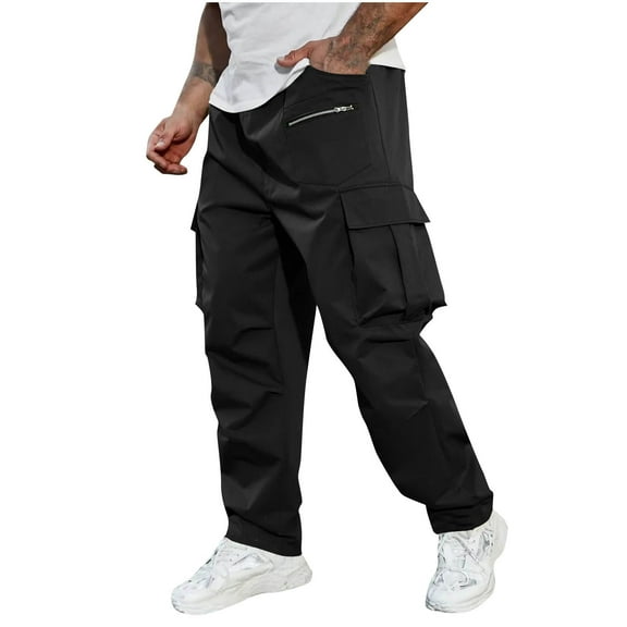 hotojiny Mens Casual Cargo Pants Drawstring Baggy Fit Multiple Pockets Loose Straight Leg Trousers Fall Streetwear
