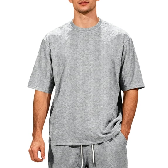 hotojiny Mens Casual T-Shirts Textured Classic Fit Half Sleeve Knit Tees Loose Crewneck Solid Color Tee Shirts S-3XL
