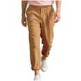 thumbnail image 1 of hotojiny Mens Cotton Linen Pants Summer Beach Pants Casual Loose Fit Elastic Waist Drawstring Yoga Beach Trousers with Pockets, 1 of 7