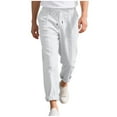 thumbnail image 1 of hotojiny Mens Cotton Linen Pants Summer Beach Pants Casual Loose Fit Elastic Waist Drawstring Yoga Beach Trousers with Pockets, 1 of 7
