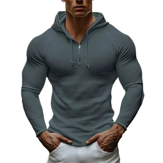 hotojiny Mens Fall Sweatshirt Big and Tall Long Sleeve Slim Fit Hoodies Stretchy Athlete Running Muscle Fit Hooded Pullover with Drawstring