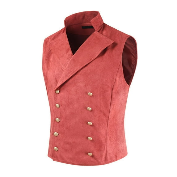 hotojiny Mens Fleece Vest Fall Winter Suede Classic Business Vest for Men Elegant Lapel Double Breasted Wedding Vest