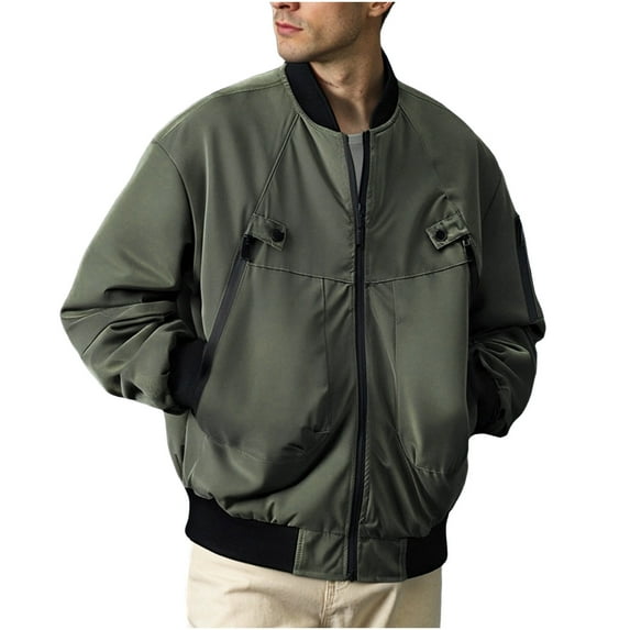 hotojiny Mens Full Zip Jackets Big and Tall Regular Fit Vintage Coat Lightweight Windbreaker Motorcycle Outwear Streetwear