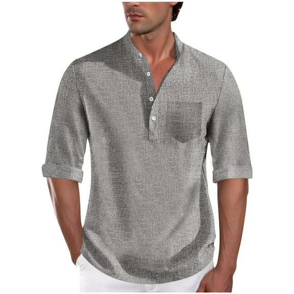 hotojiny Mens Henley Shirts Casual Lightweight 3/4 Sleeve T-Shirt Breathable Half Buttons Summer Beach Yoga Tops with Pocket