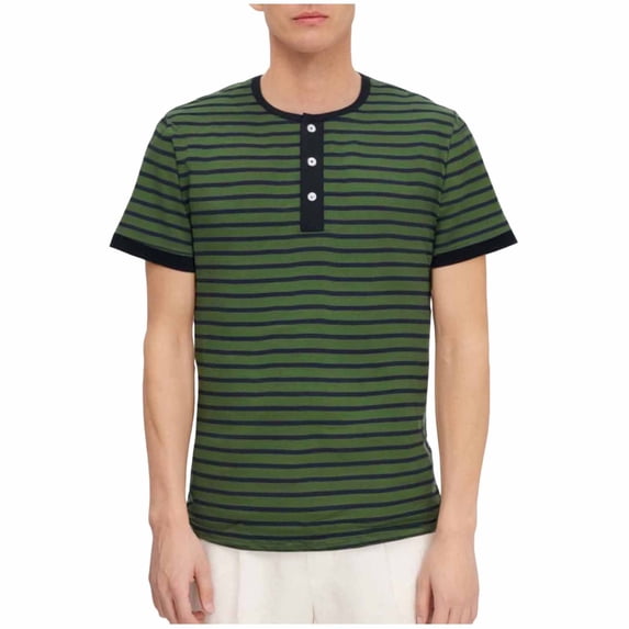hotojiny Mens Henley Shirts Fashion Stripes Short Sleeve Casual Buttons Shirts Lightweight Crew Neck Summer Basic Tee S-3XL