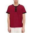 thumbnail image 1 of hotojiny Mens Henley Shirts Fashion Stripes Short Sleeve Casual Buttons Shirts Lightweight Crew Neck Summer Basic Tee S-3XL, 1 of 6
