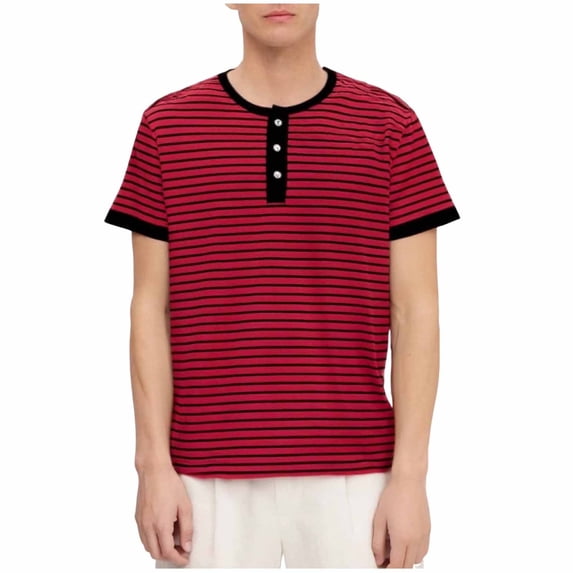 hotojiny Mens Henley Shirts Fashion Stripes Short Sleeve Casual Buttons Shirts Lightweight Crew Neck Summer Basic Tee S-3XL