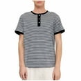 thumbnail image 1 of hotojiny Mens Henley Shirts Fashion Stripes Short Sleeve Casual Buttons Shirts Lightweight Crew Neck Summer Basic Tee S-3XL, 1 of 7