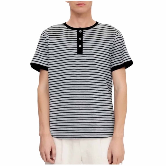 hotojiny Mens Henley Shirts Fashion Stripes Short Sleeve Casual Buttons Shirts Lightweight Crew Neck Summer Basic Tee S-3XL