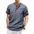thumbnail image 1 of hotojiny Mens Henley Shirts Roll up Short Sleeve Casual Work Business Tops Summer Lightweight Beach Vacation Clothes, 1 of 5