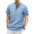 thumbnail image 1 of hotojiny Mens Henley Shirts Roll up Short Sleeve Casual Work Business Tops Summer Lightweight Beach Vacation Clothes, 1 of 6