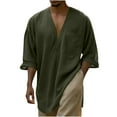 thumbnail image 1 of hotojiny Mens Linen Shirts Casual Cotton Linen 3/4 Sleeve Oversized T-Shirt Summer Lightweight Beach Yoga Tops with Pockets, 1 of 6
