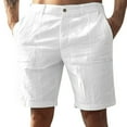 thumbnail image 1 of hotojiny Mens Linen Shorts Casual Button Straight Leg Summer Beach Shorts Solid Breathable Knee Length Vacation Shorts with Pockets, 1 of 3