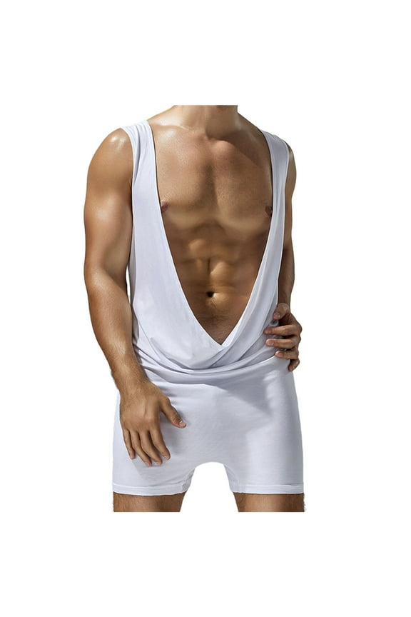 Mens One Piece Pajamas Jumpsuit Soft Comfy Adult Pj Underwear Stretchy Athletic Supporters Singlet Romper Loungewear