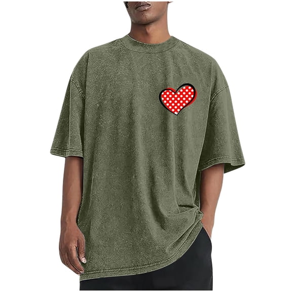 hotojiny Mens Oversized T-Shirts Fashion Loose Fit Crewneck Tshirt Streetwear Heart Short Sleeve Tee Shirt Summer Tops