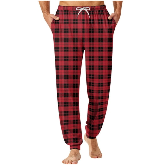hotojiny Mens Pajama Pants Soft Comfy Plaid Pj Bottoms Sleepwear Big and Tall Elastic Waist Lounge Pants with Pockets S-4XL