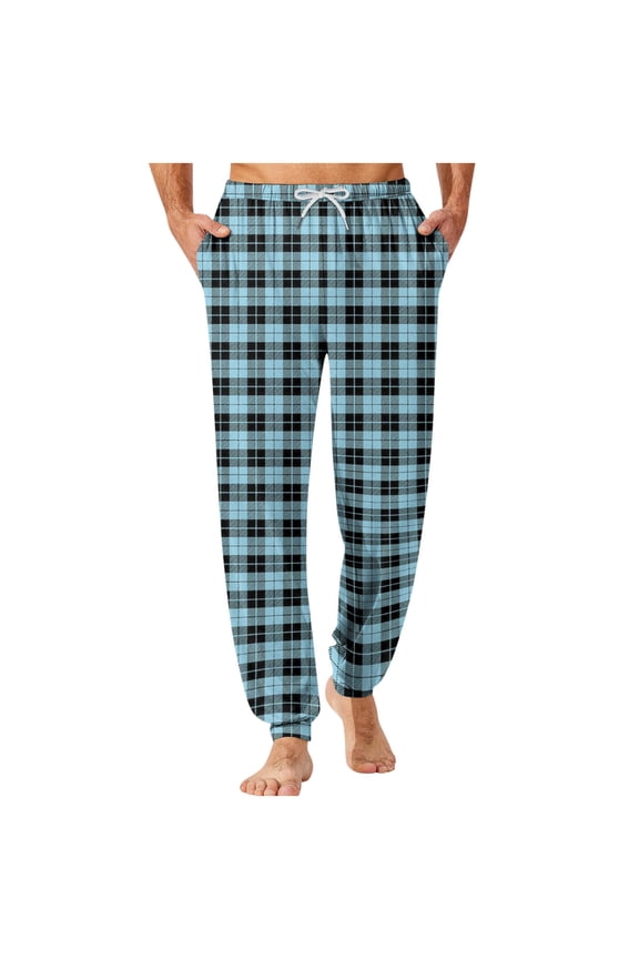 Mens Pajama Pants Soft Comfy Plaid Pj Bottoms Sleepwear Big and Tall Elastic Waist Lounge Pants with Pockets S-4XL