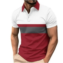 hotojiny Mens Plus Size Shirts Casual Loose Short Sleeve Collar Summer Tops Fashion Color Block Button Tee Golf Clothes