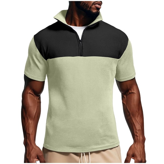 hotojiny Mens Quarter Zip Shirts Knit Textured Casual Short Sleeve Shirt Summer Athletic Workout Lightweight Golf Tops S-3XL