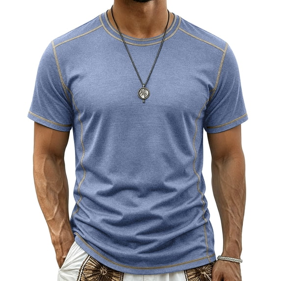hotojiny Mens Shirts Casual Lightweight Slim Fit Summer T-Shirt Comfortable Short Sleeve Side Striped Top Everyday Wear