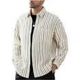 thumbnail image 1 of hotojiny Mens Shirts Oversized Striped Button down Shacket Jacket Fall Fashion Lapel Long Sleeve Coat with Pocket Streetwear, 1 of 3