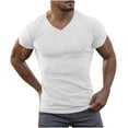 thumbnail image 1 of hotojiny Mens Shirts Solid Color Ribbed Knit V Neck Muscle T-Shirt Casual Fashion Short Sleeve Slim Fit Workout Tee, 1 of 7