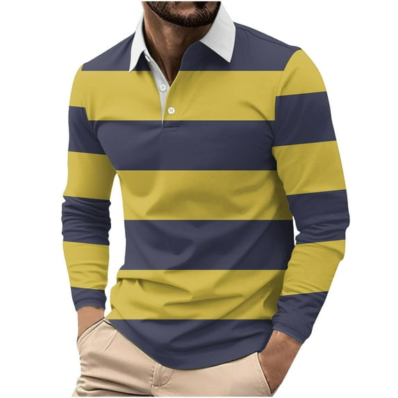 hotojiny Mens Shirts Stylish Striped Long Sleeve Stretchy Casual T-Shirts Lightweight Summer Vacation Party Golf Shirts