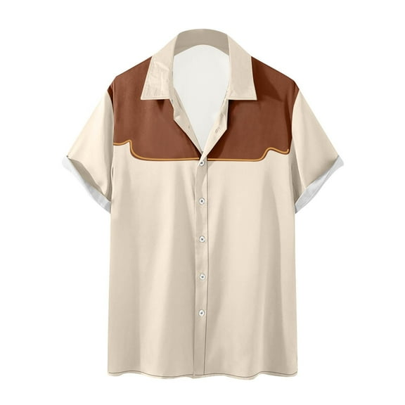hotojiny Mens Short Sleeve Dress Shirt Casual Button down Collar Tops Big and Tall Fashion Color Block Tee Blouse for Summer