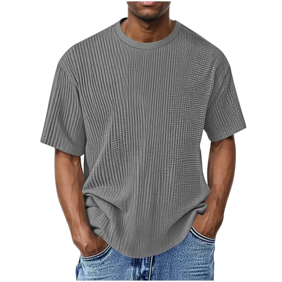 hotojiny Mens Short Sleeve T-Shirts Casual Knit Texture Crewneck Tee Oversized Tops Loose Fit Summer Shirt Streetwear