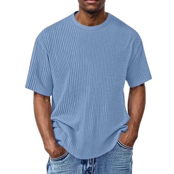 hotojiny Mens Short Sleeve T-Shirts Casual Knit Texture Crewneck Tee Oversized Tops Loose Fit Summer Shirt Streetwear