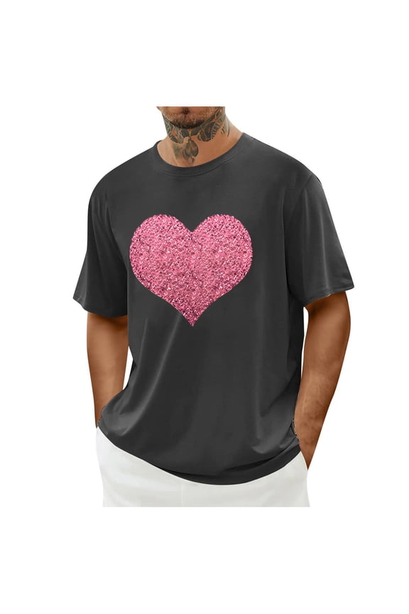 Mens Short Sleeve T-Shirts Graphic Crewneck Casual Printed Tee Summer Beach Vintage Shirts Valentine's Day Outfit