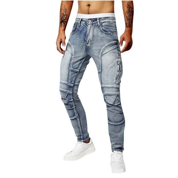 hotojiny Mens Slim Fit Jeans Skinny Stretchy Washed Denim Pants for Men Fashion Tapered Leg Jeans Streetwear with Pockets