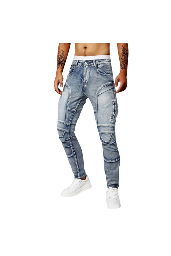 Mens Slim Fit Jeans Skinny Stretchy Washed Denim Pants for Men Fashion Tapered Leg Jeans Streetwear with Pockets