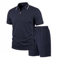 thumbnail image 1 of hotojiny Mens Summer Track Suits 2 Piece Shorts Sets Short Sleeve Sweatsuit Outfits Quarter Zip Golf Shirts Loungewear(Navy,Medium), 1 of 4