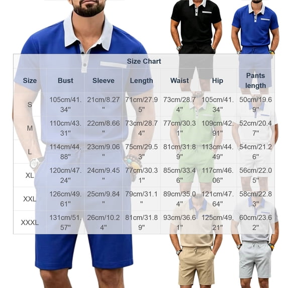 hotojiny Mens Summer Track Suits 2 Piece Shorts Sets Stylish Colorblock Short Sleeve Golf Shirt Bermuda Shorts Sweatsuit Outfits(Beige,3X-Large)
