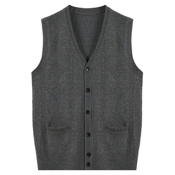 hotojiny Mens Sweater Vest Warm Plain Sleeveless Business Knitwear Loose Fit V-Neck Button down Sweater Tops with Pockets