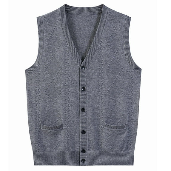 hotojiny Mens Sweater Vest Warm Plain Sleeveless Business Knitwear Loose Fit V-Neck Button down Sweater Tops with Pockets