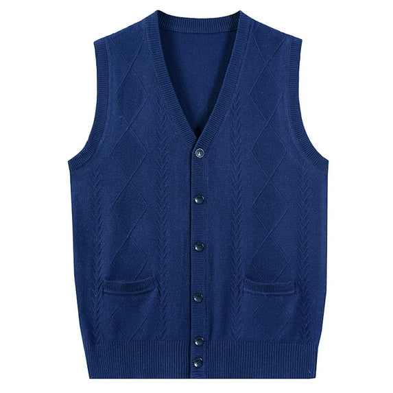 hotojiny Mens Sweater Vest Warm Plain Sleeveless Business Knitwear Loose Fit V-Neck Button down Sweater Tops with Pockets